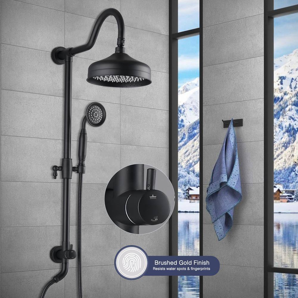 Tahanbath 1-Spray Dual Head Shower Bar System with 2-way Diverter Shower System in Matte Black X-W1219-W90175