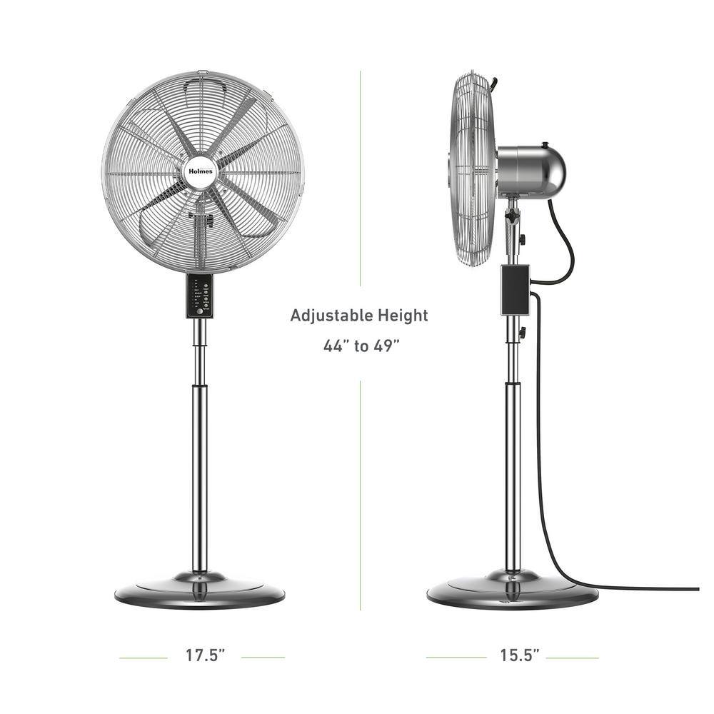 Holmes Adjustable Height 16 in. Oscillating Chrome 3 Speed Digital Stand Fan with Remote Control 12085