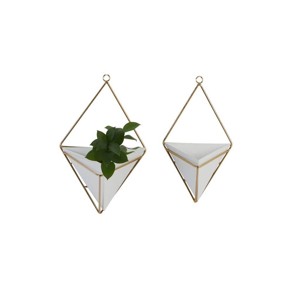 CosmoLiving by Cosmopolitan 13in. Medium White Metal Geometric Indoor Outdoor Triangle Wall Planter (2- Pack) 51965