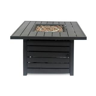 Noble House Rene 39.25 in. W x 24 in. H Outdoor Iron Gas Burning Matte Black Square Fire Pit 69668