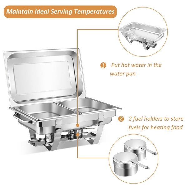 2 Packs Full Size Chafing Dish 9 Quart Stainless Steel Rectangular