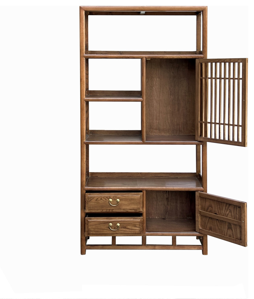 Chinese Elm Wood Brown Open Display Bookcase Cabinet Hcs4546   Asian   Bookcases   by Golden Lotus Antiques  Houzz