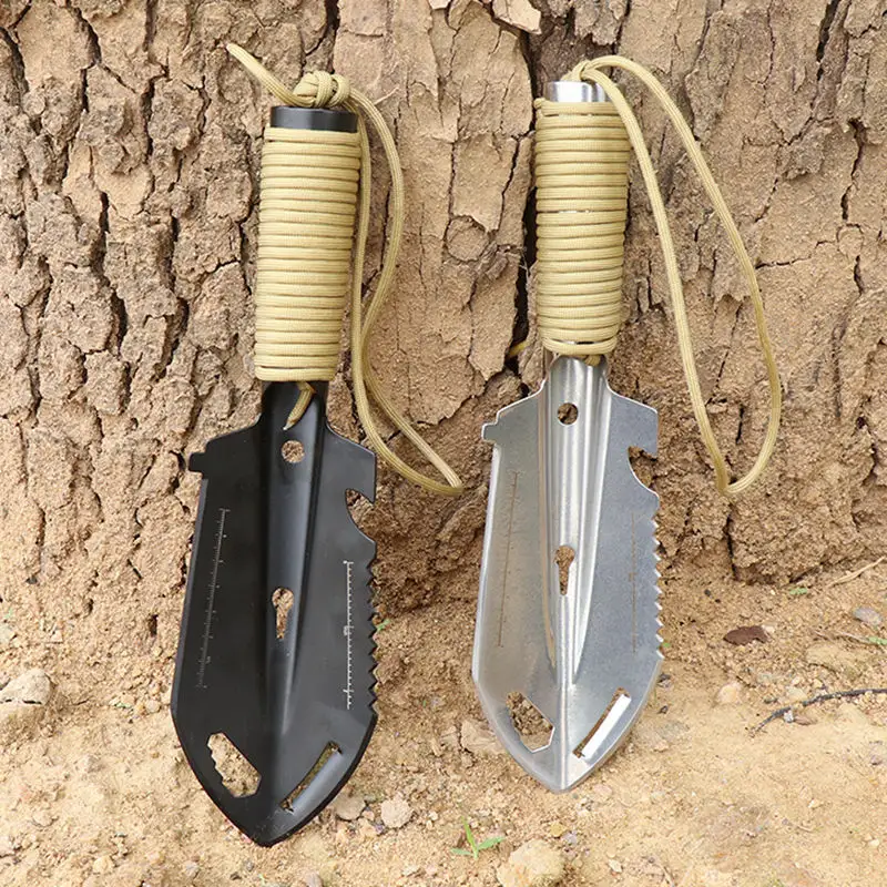 Multifunctional Outdoor Steel Shovel Handheld Small Wilderness Survival Measuring Cutting Digging Gadgets Hiking Camping Tools