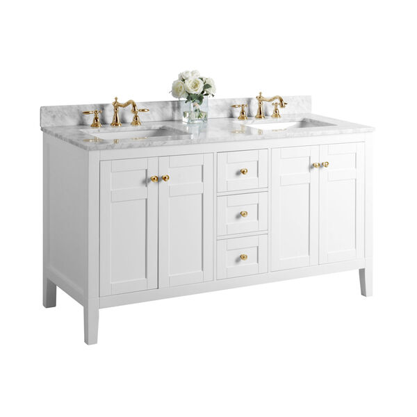 Maili White 60-Inch Vanity Console with Gold Hardware