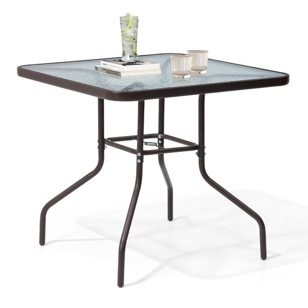 Crestlive Outdoor Dining Bistro Table with Square Glass Top and Umbrella Hole