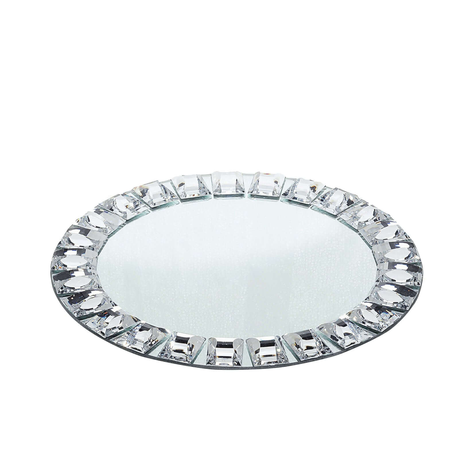 2 Pack Silver Jeweled Rim Premium Glass Mirror Charger Plates 13