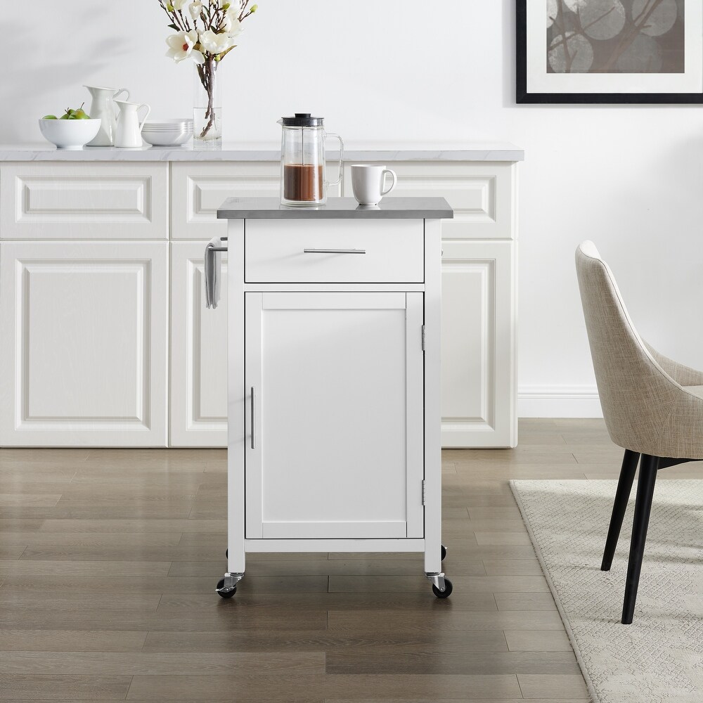 Crosley Savannah White Compact Kitchen Island Cart with Stainless Steel Top   37\