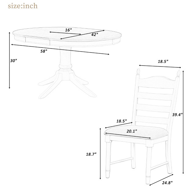 5 piece Vintage Wood Extendable Dining Table Sets With 4 Upholstered Dining Chairs Modernluxe