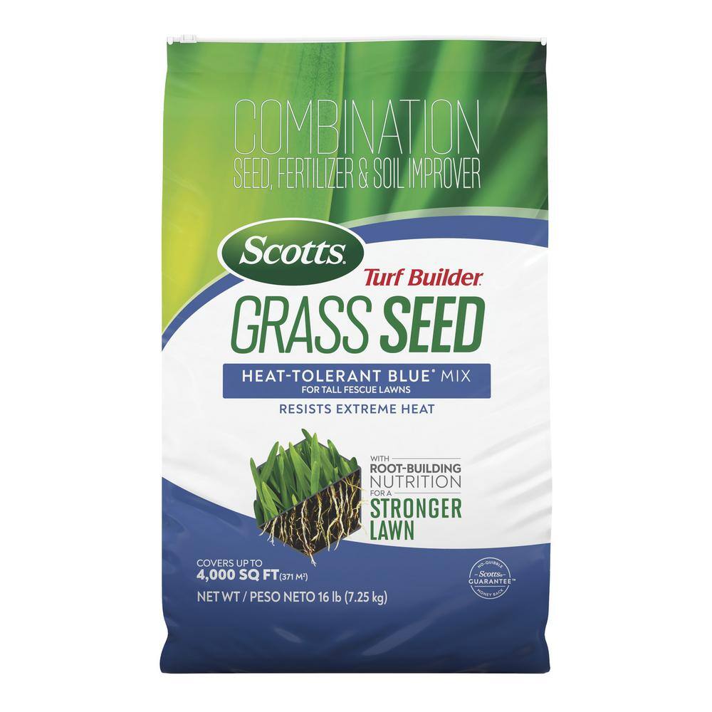 Scotts Turf Builder 16 lbs. Grass Seed Heat-Tolerant Blue Mix for Tall Fescue Lawns with Fertilizer and Soil Improver 18024