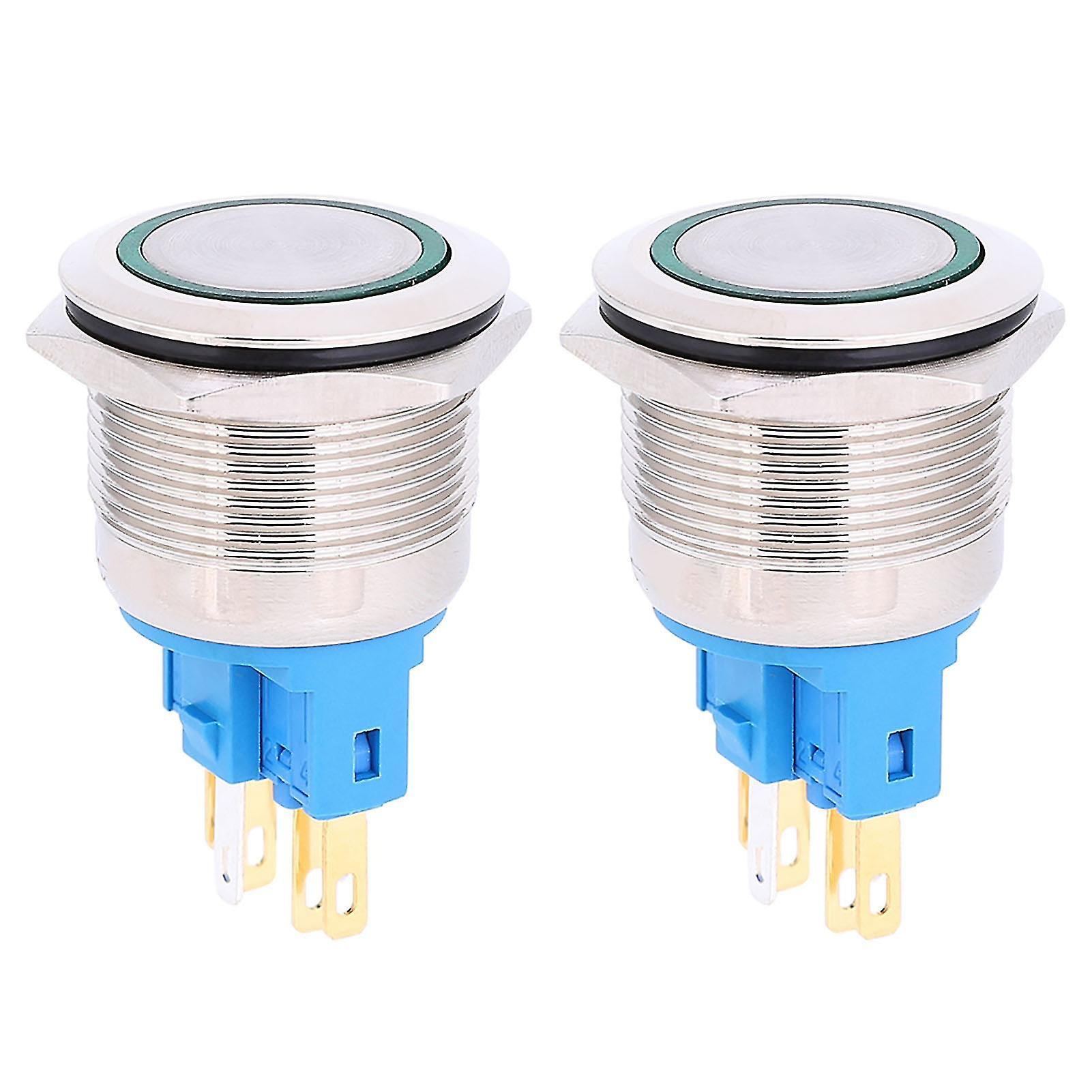 2Pcs DC12-24V IP65 22mm Ring Reset Button 6-Pin Push Button Switch AccessoriesGreen