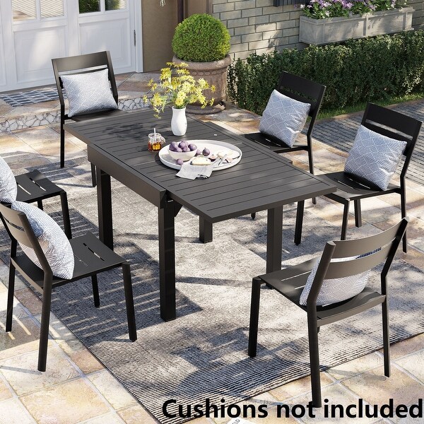 3/5/7 Pieces Patio Dining Set Expandable Dining Table with Stackable Aluminum Chairs