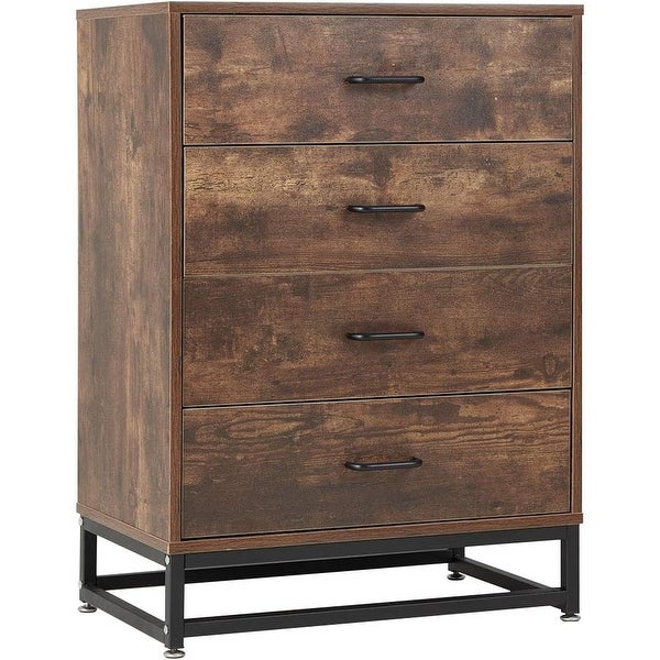 EROMMY Chest of Drawers， Industrial Tall Dresser with 4 Drawers，Wood Storage Cabinet with Sturdy Metal Frame - - 37506100