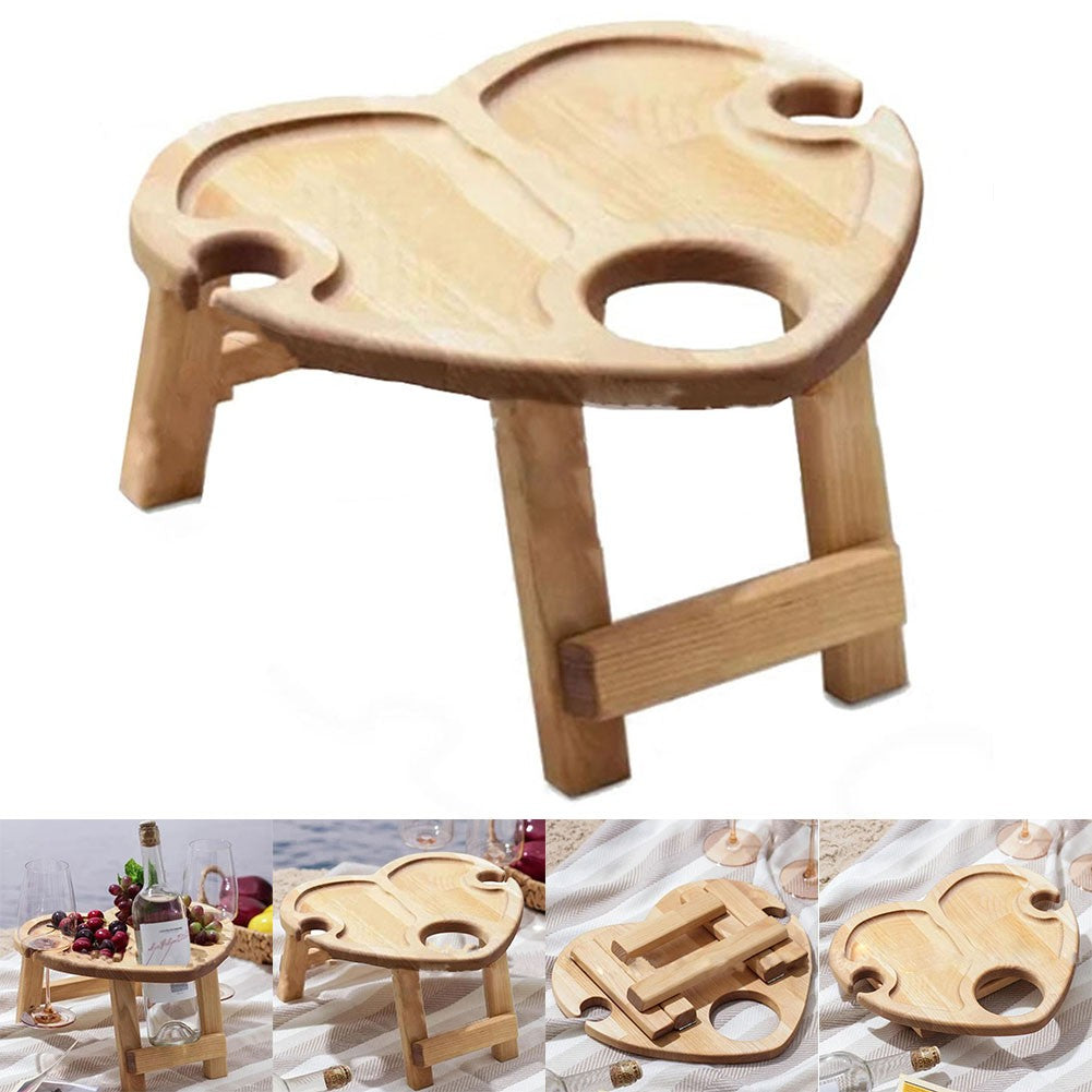 Heart-shaped Foldable Portable Picnic Table for Wine and Glass Champagne Snack