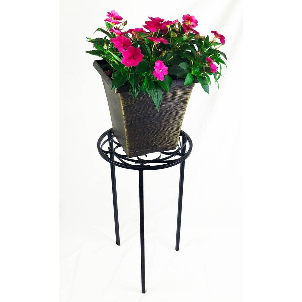 Vigoro 12 in. x 21 in. Black Metal Indoor Round Plant Stand 51160