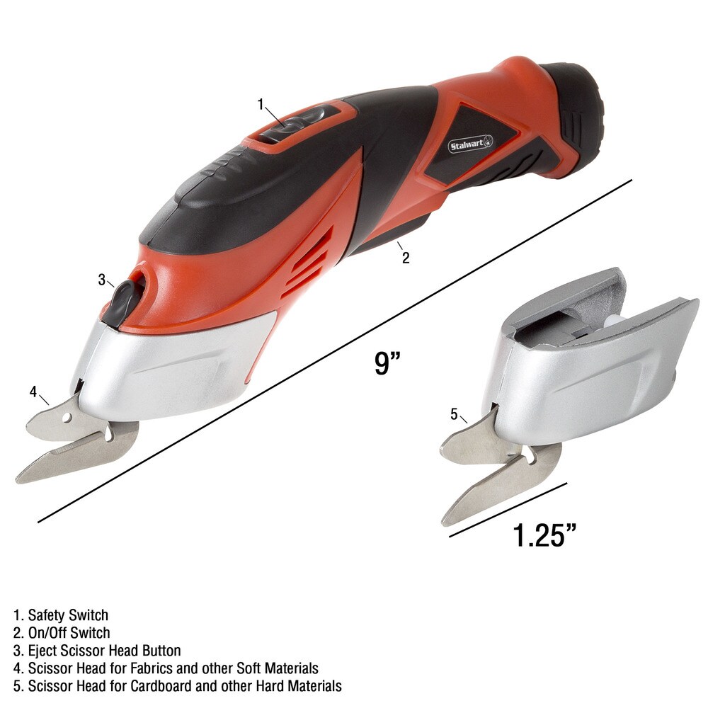 Cordless Electric Power Scissors with Two Blades and Cardboard Cutter   3.6V Lithium Ion Rechargeable Battery by Stalwart