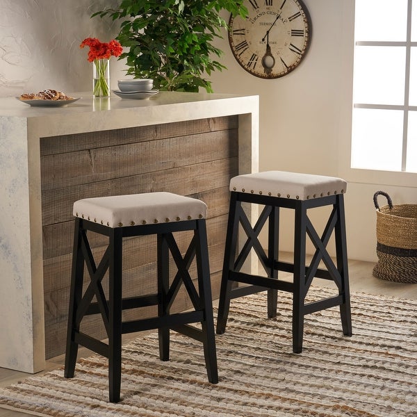 Greely Contemporary Farmhouse Upholstered Fabric Barstools (Set of 2) by Christopher Knight Home