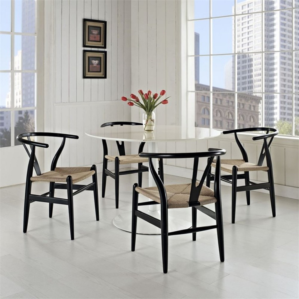 Modway Amish 17 quotModern Wood Dining Armchair in Black (Set of 4)   Midcentury   Armchairs And Accent Chairs   by Homesquare  Houzz