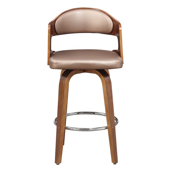 Wood and Faux Leather Mid-Century 27-Inch Swivel Counter Stool