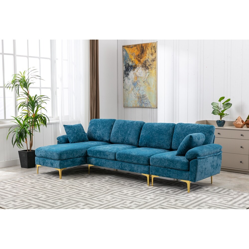 Chenille Sectional Sofas Set U shaped Modular Sofa Removable Recline Couch with Memory Foam Ottomans for Livingroom  Teal Blue