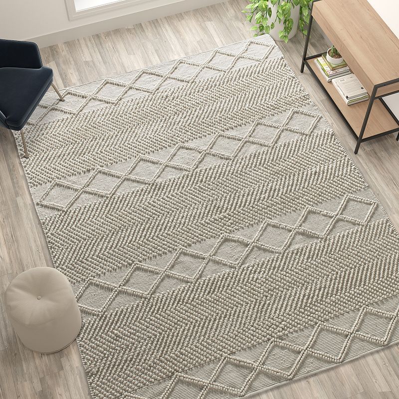 Emma and Oliver 8' x 10' Triple Blend White and Ivory Handwoven Geometric Area Rug