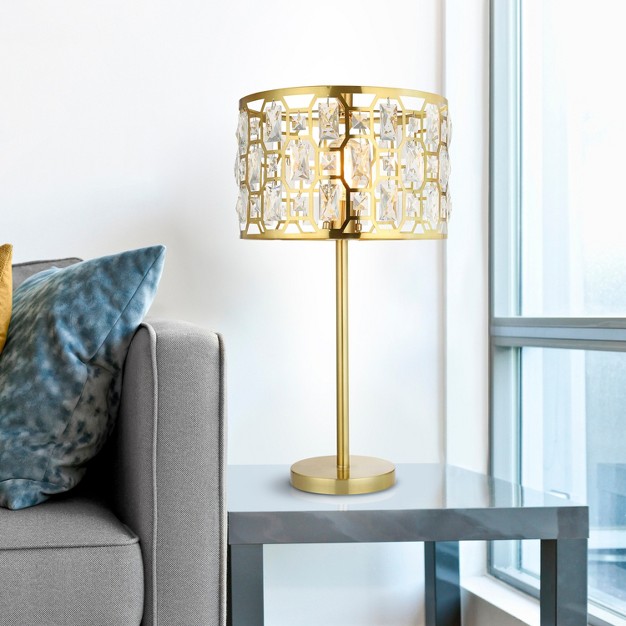 Cleo Glam Gold Metal And Faceted Crystal Drum Shade Table Lamp River Of Goods