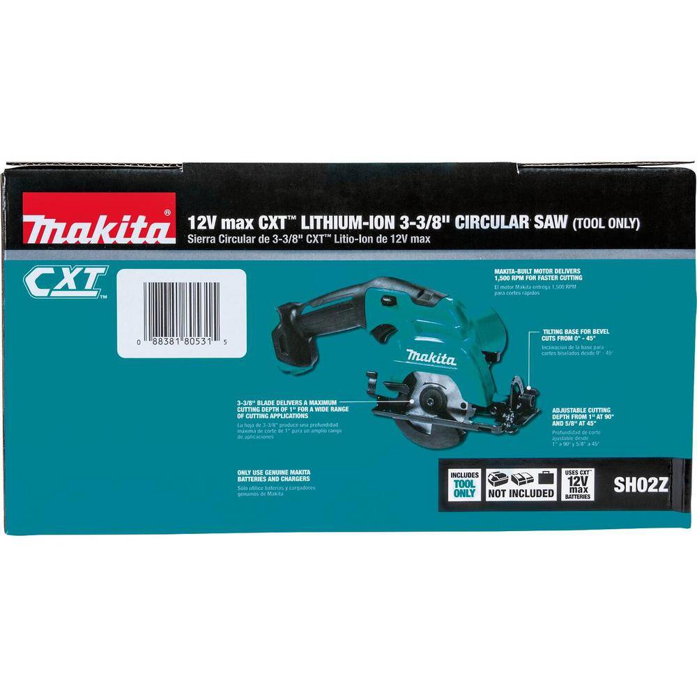 Makita 12V max CXT Lithium-Ion 3-38 in. Cordless Circular Saw (Tool-Only) SH02Z