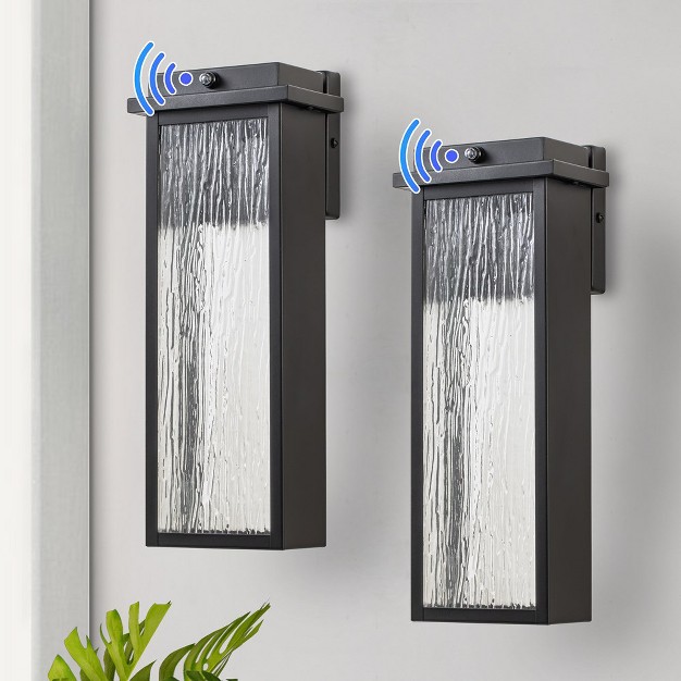 C Cattleya Matte Black Integrated Led Outdoor Hardwired Wall Lantern Sconces With Ripple Tempered Glass 2 pack