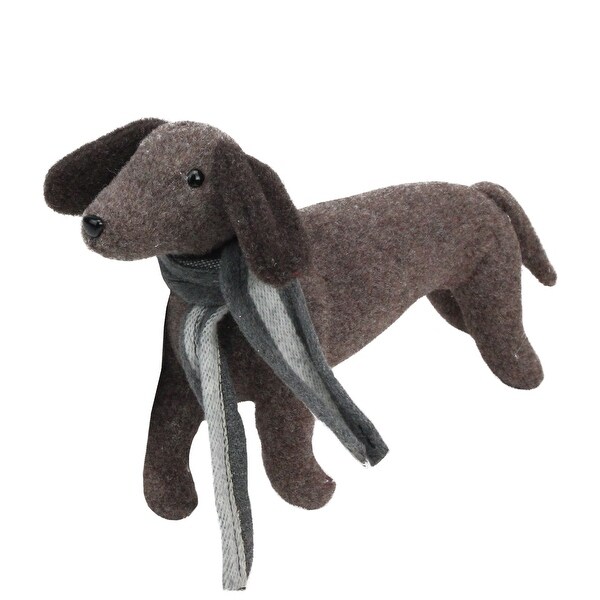 7.5 plush brown dachshund dog with scarf christmas decoration