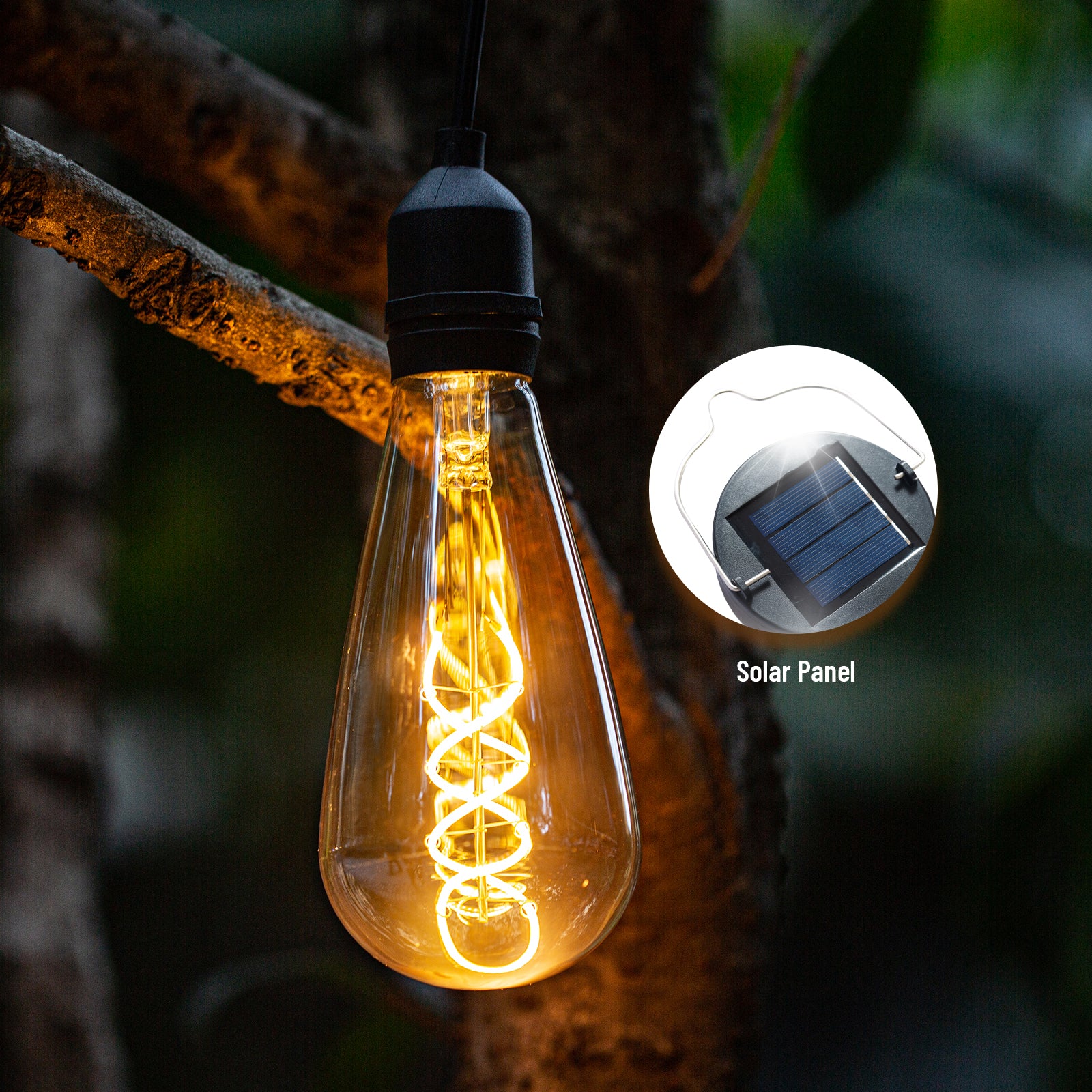 Outdoor Glass Hanging Solar Lights， Edison Bulbs Solar Powered Lantern Waterproof LED Garden Decorative Light for Patio Yard Tree 2 Pack