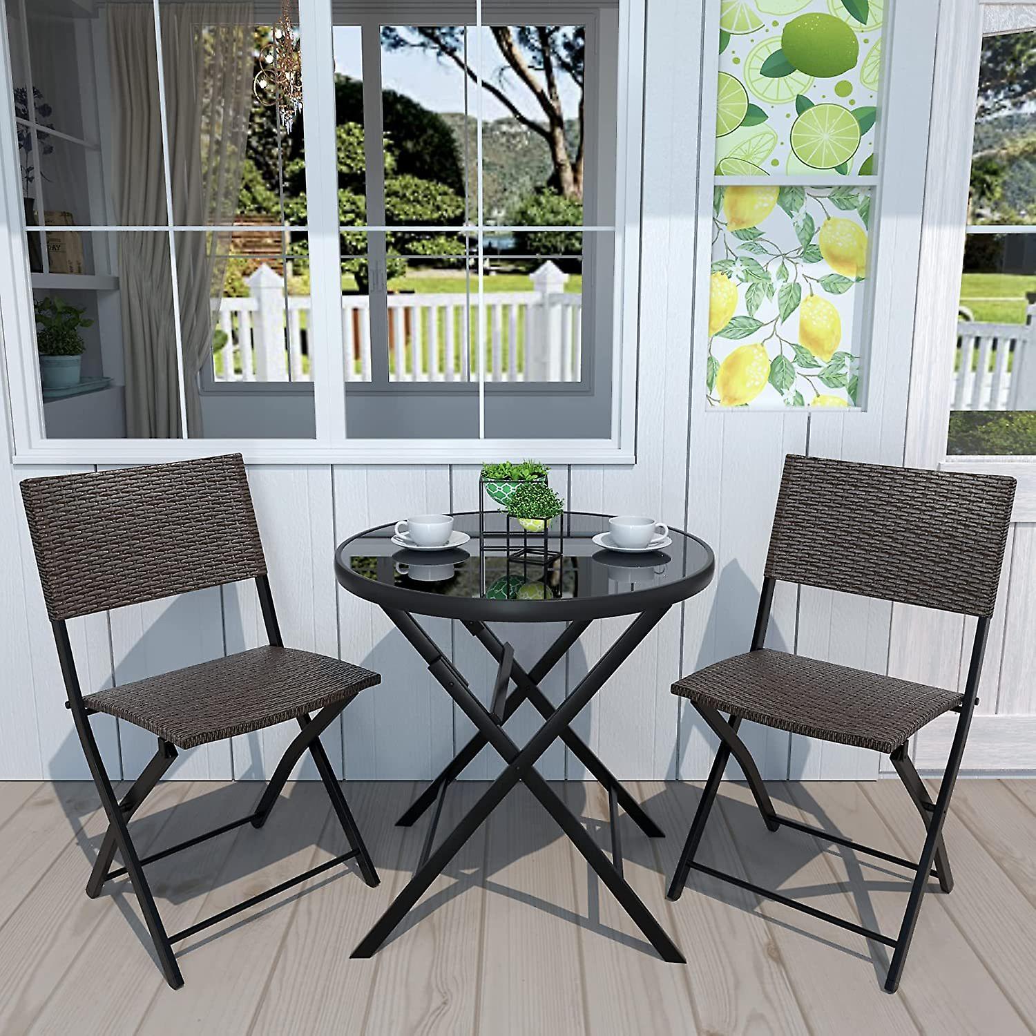 3 Pieces Outdoor Patio Bistro Set， Wicker Patio Furniture Sets With Folding Patio Round Table And Chairs For Garden， Backyard，balcony， Porch