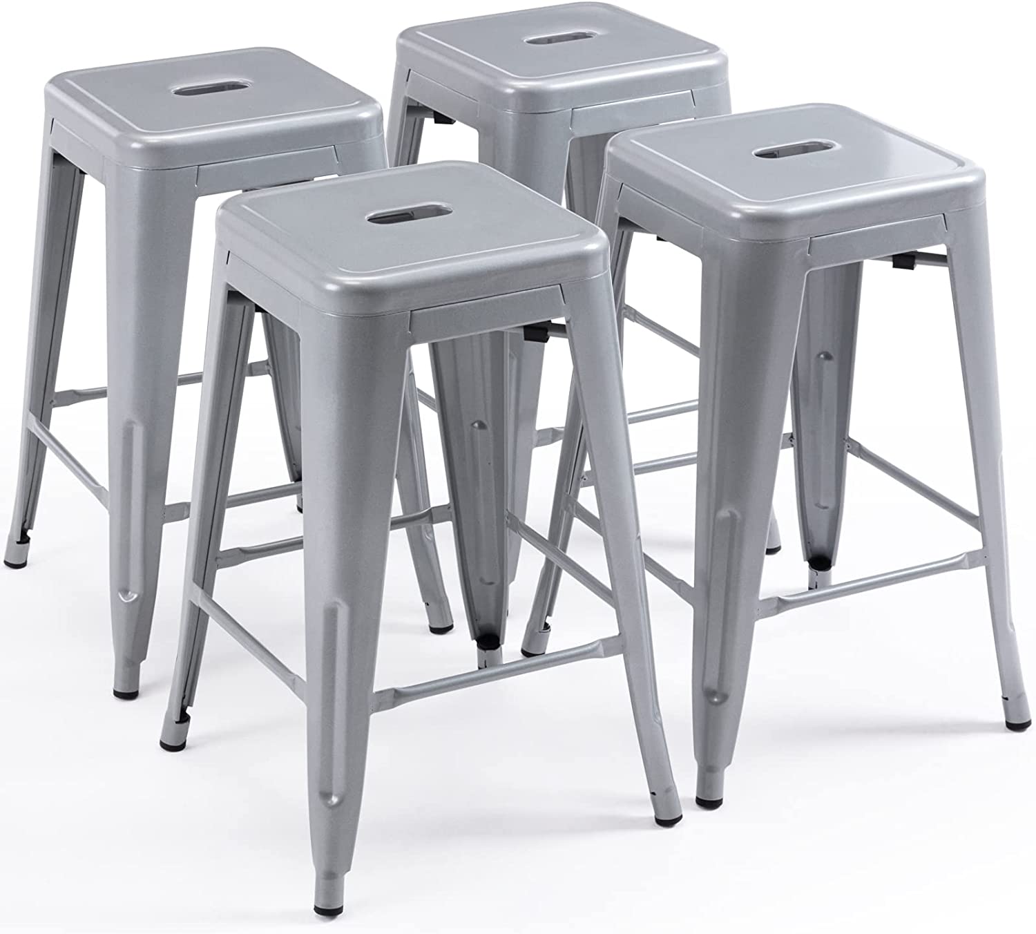 24 Inch Metal Bar stools, Backless Counter Height Barstools, Indoor Outdoor Stackable Stools with Square Seat