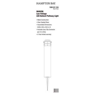 Hampton Bay Marion 20''H Black Low Voltage LED Bollard Path Light with Seeded Glass LBW1501LX-01