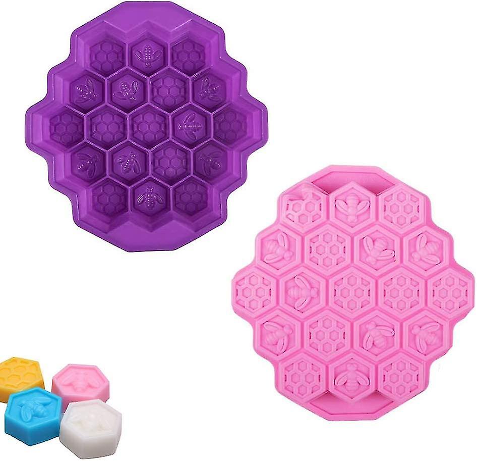 Pcs Honeycomb Silicone Mold， 19 Cells Ice Cream Jelly Chocolate Silicone Cake Mold， Muffin Biscuit Molds Diy Craft Purple and Pink