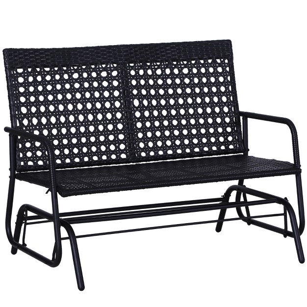 Outsunny Patio 2 person Wicker Glider Bench Rocking Chair Outdoor All hand Woven Pe Rattan Loveseat For Patio Garden Porch Lawn Black