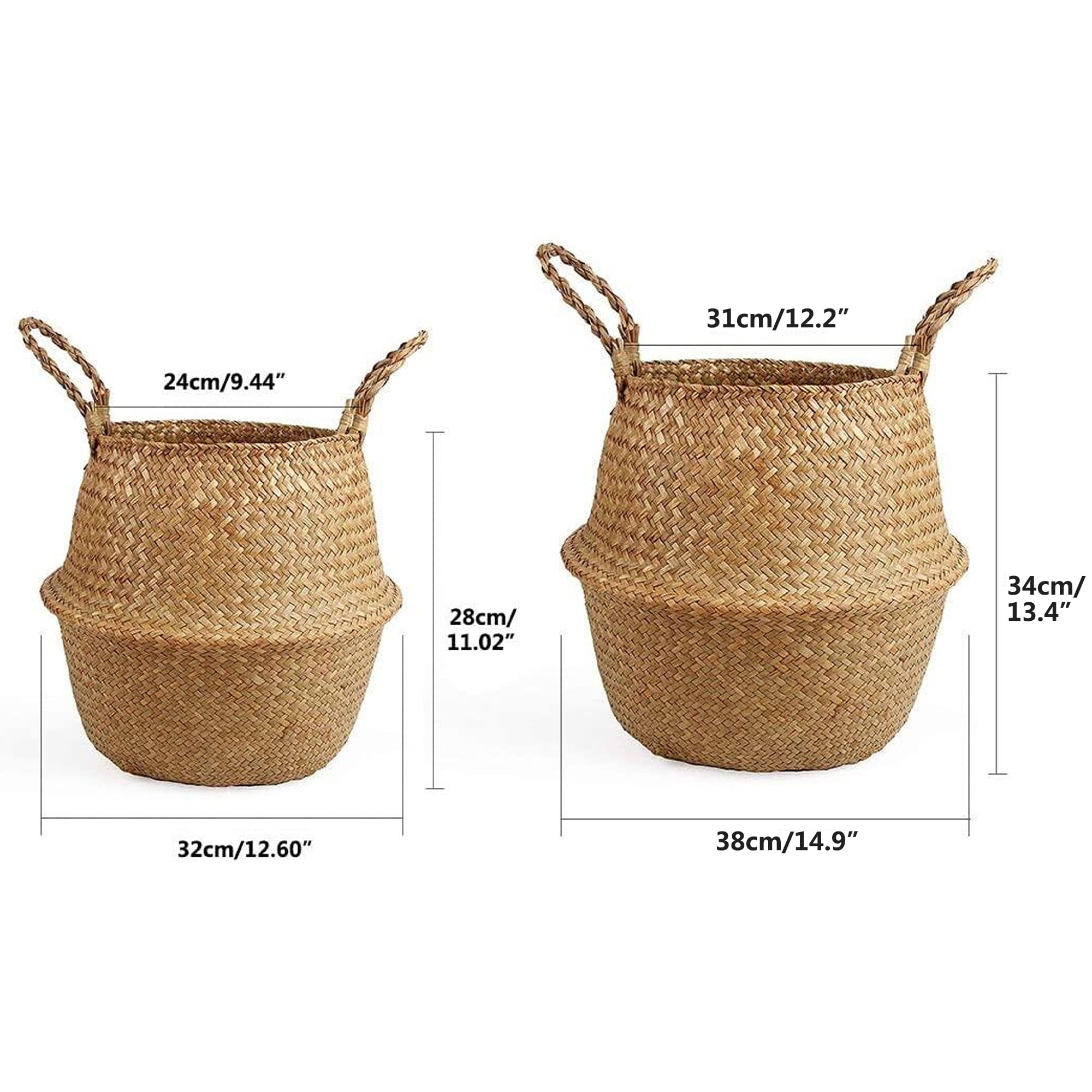 BlueMake Woven Seagrass Belly Basket for Storage Plant Pot Basket and Laundry, Picnic and Grocery Basket