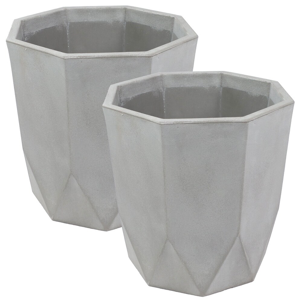 Sunnydaze Modern Faceted Polyresin Geometric Planter   Light Gray   14.75\