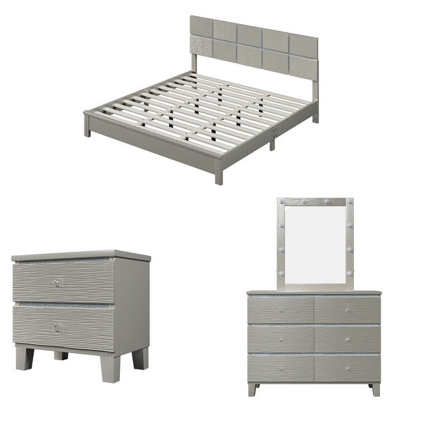 5 pieces Champagne Silver Bedroom Sets - - 37840657