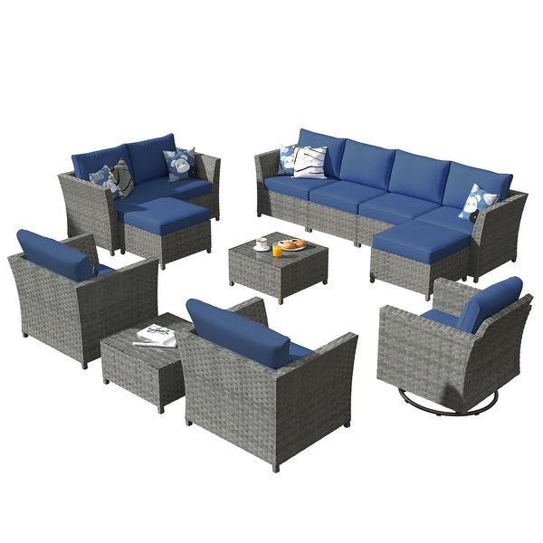 XIZZI 13Piece Outdoor Wicker Patio Furniture with Coffee Table Ottoman