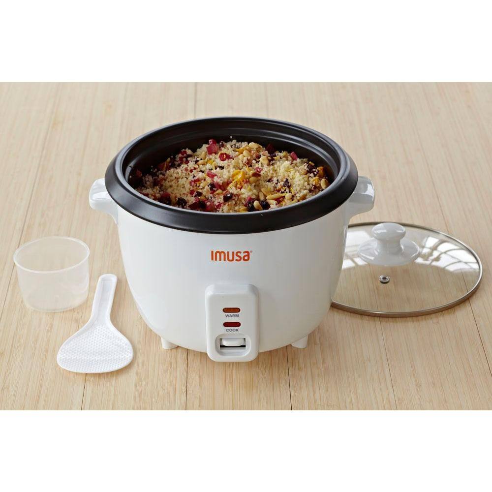 IMUSA 8-Cup Non-Stick White Rice Cooker with Non-Stick Cooking Pot GAU-00013