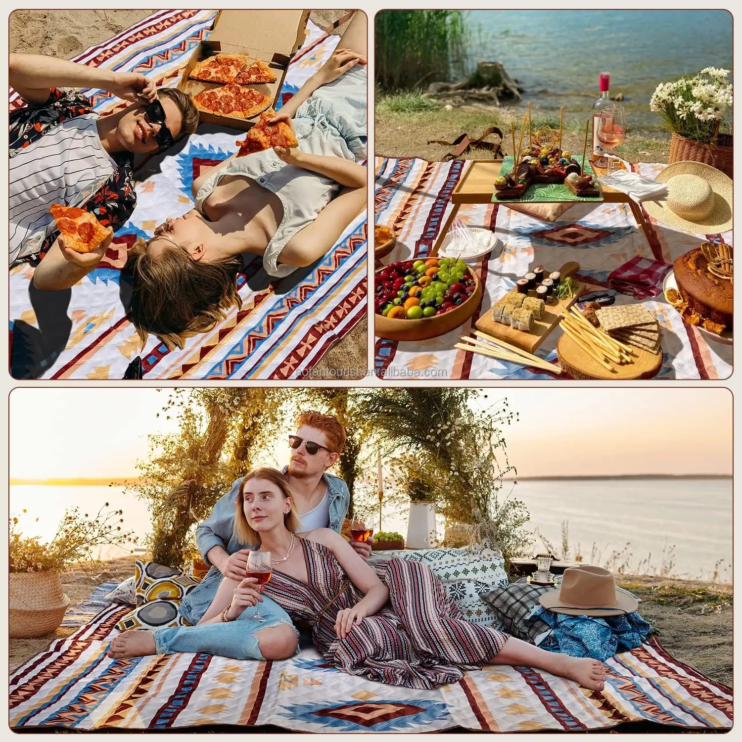 Outdoor Picnic Blanket 200 x 200 cm Beach Blanket Sand Free Portable Washable Beach Mat Picnic Blanket for Beach Picnic