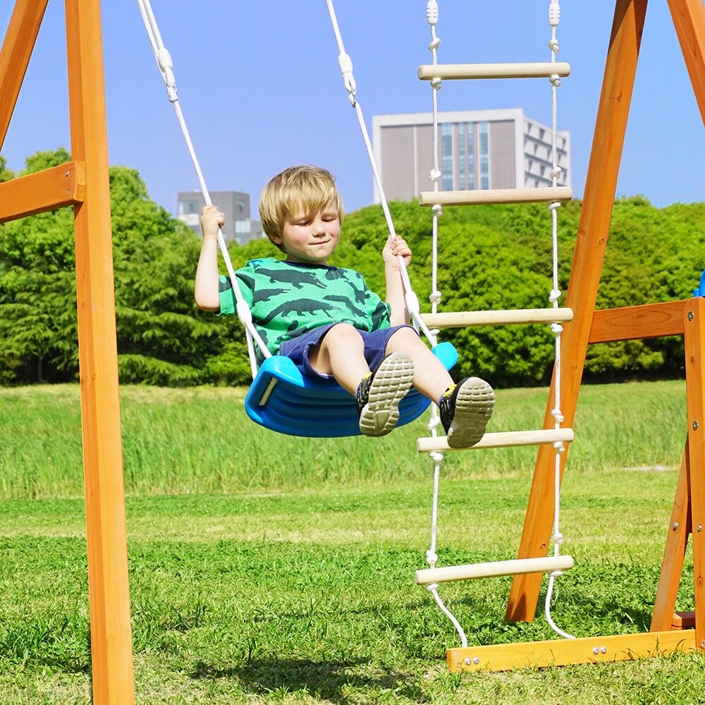 Outdoor Backyard Playground Climb Swing Set with Slide for Kids