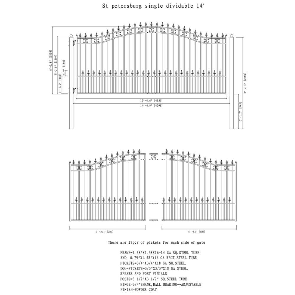 ALEKO St. Louis 14 ft. x 6 ft. Black Steel Single Swing Driveway Fence Gate DG14STPSSW-HD