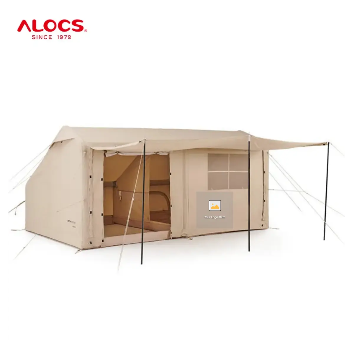 Alocs 2 Bedrooms Large Travel Glamping House Air Tent Portable Family Inflatable Cotton Camping Outdoor Tent for Sale