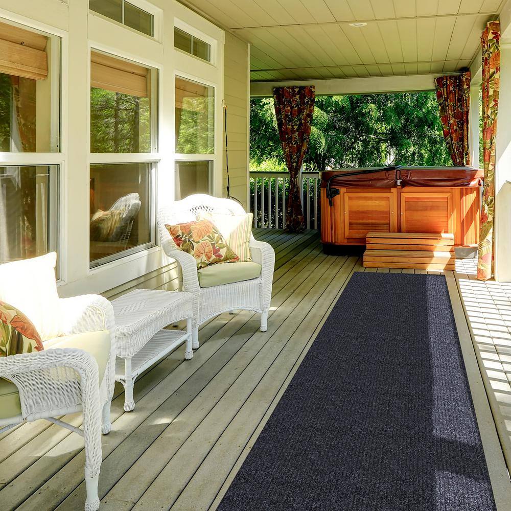 Sweet Home Stores 2 ft. W x 17 ft. L Black Ribbed Waterproof Non-Slip Rubber Back Solid Runner Rug Polypropylene Garage Flooring SH-SRT704-2X17