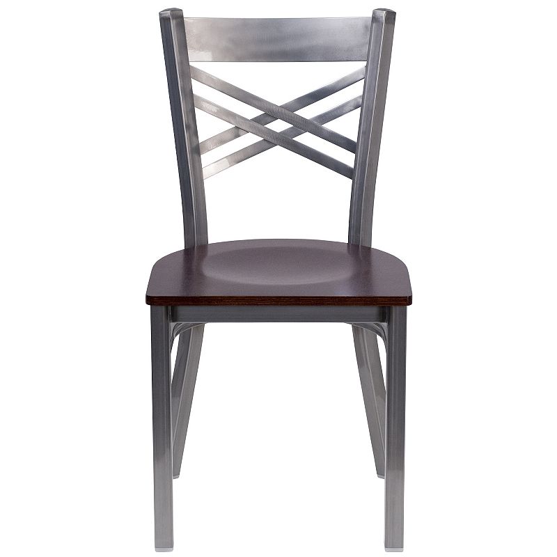 Emma and Oliver 2 Pack Clear Coated X Back Metal Restaurant Chair