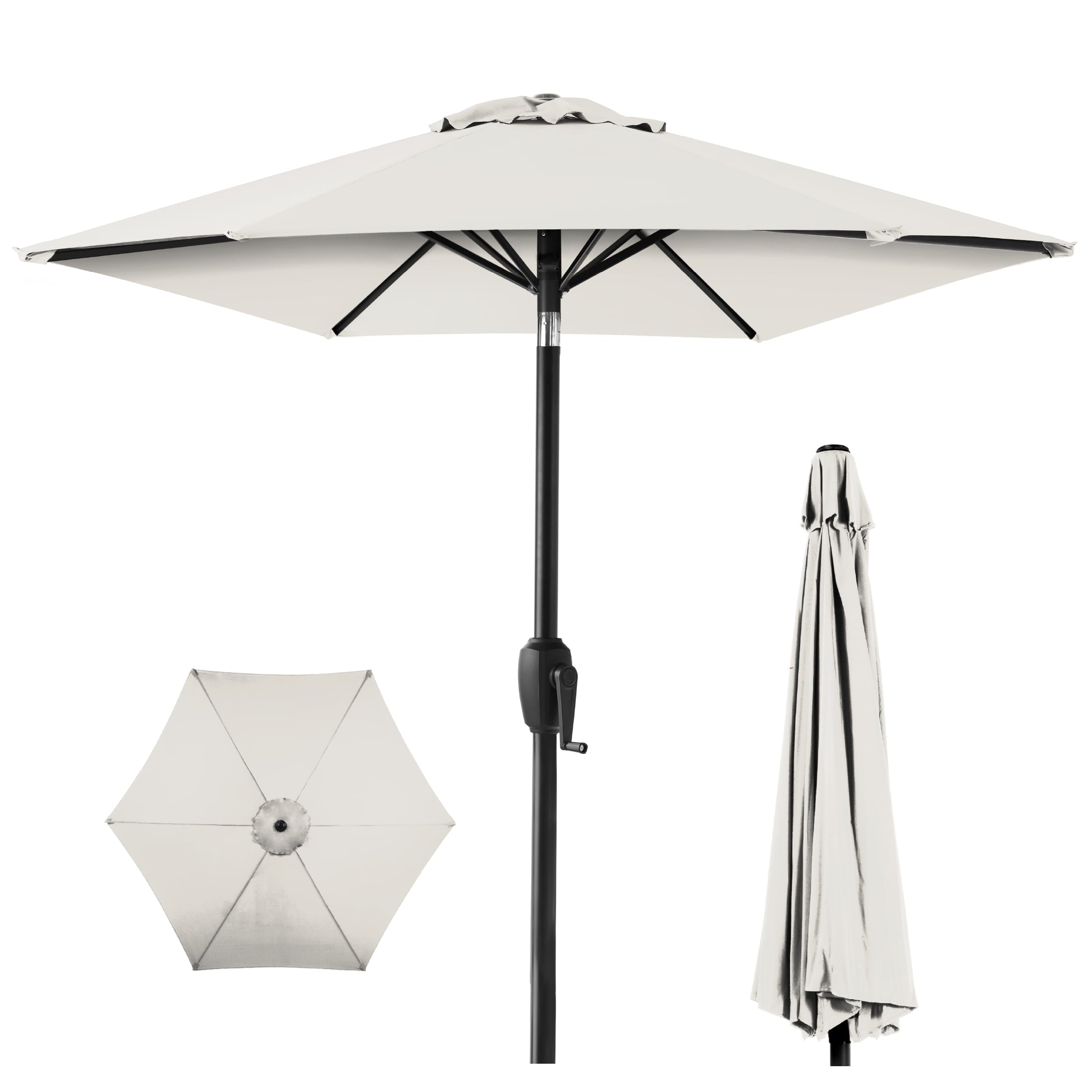 Best Choice Products 7.5ft Heavy-Duty Outdoor Market Patio Umbrella w/ Push Button Tilt, Easy Crank Lift - Cream