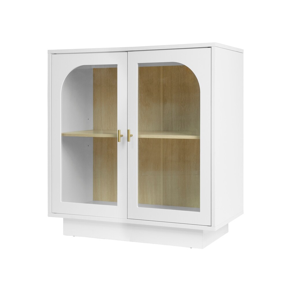 2 Storage Cabinet with Glass Door Gold Metal Handle