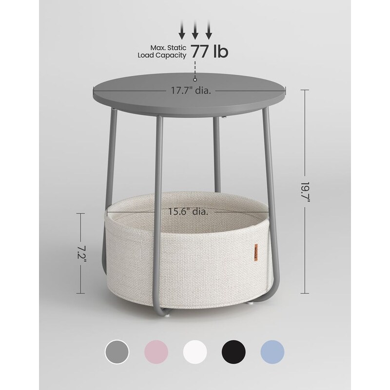 Modern Nightstand  Small Round Side End Table with Fabric Basket