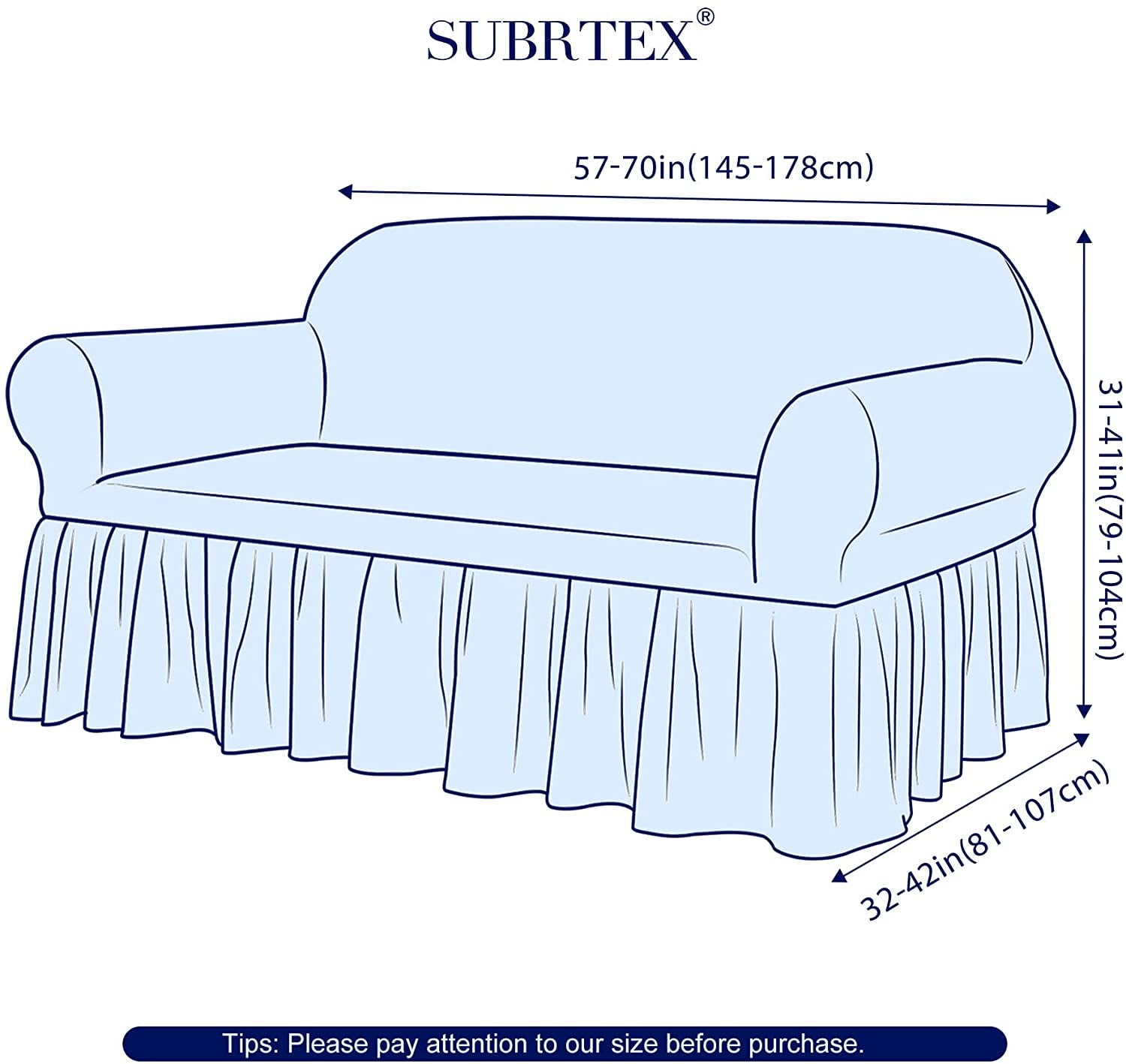 Subrtex 1-Piece Seersucker Sofa Slipcover Skirt Stretch Couch Cover (Loveseat, Navy Blue)