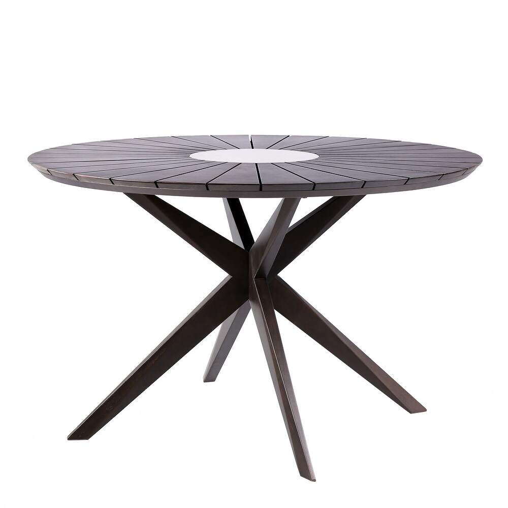 Sachi Eucalyptus Solid Wood Round Outdoor Dining Table with Concrete Accent